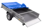 Einachsanhänger 264×150 UNITRAILER GARDEN 265 KIPP mit einem Flachplanenträger und blauer Plane – Bild 5